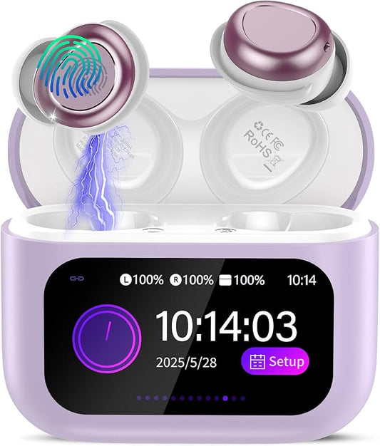 Sleep Earbuds Bluetooth 5.4 in Ear Touch Screen Sleep Headphones, Small Design Mini Sleep Earbuds for Side Sleepers with Sleep Mode, 48H Playtime Sleep Earphones Clear Calls, 5 EQ Modes, Purple