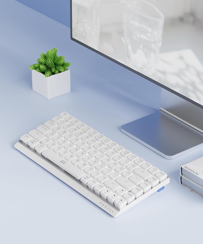 EWEADN MK84 75% Wireless Low Profile Mechanical Keyboard Tri-Mode Connect with White Backlight Mechanical Keyboards Wireless, Brown Switch Bluetooth/2.4GHz/USB-C Wired Cute Keyboard-White
