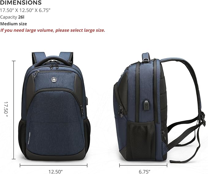 Swissdigital Design Travel Laptop Backpack for Men and Women, Business Backpack with USB Charging Port for Fits 16 Inch Notebook, Blue | ANDWIL