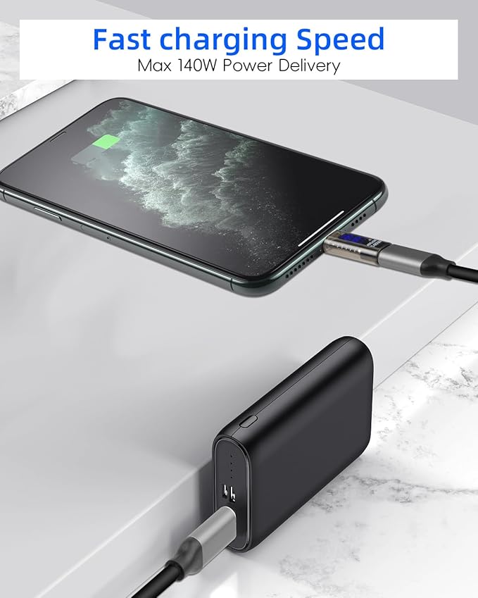 140W USB C Male to USB C Female Adapter,TYPE C Converter,40 GBps Data Transmission,with LED Display，Suitable for Laptops, Desktop Computers, Mobile Phones, Tablets, And Other Devices(2Pcak)