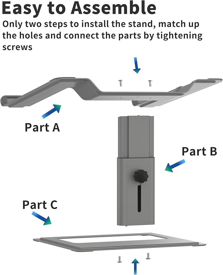SOUNDANCE Adjustable Laptop Stand for Desk, Computer Stand, Ergonomic Laptop Riser Holder Compatible with 10 to 17.3 Inches Notebook PC Computer, Aluminum Grey