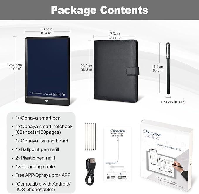 Smart Pen for Note Taking Set Real-Time Paper-to-Digital, Smart Digital Notebook with Pen for Meeting Class Creation, Convert to Text, Store, and Share Your Handwritten Notes via App(iOS/Android)