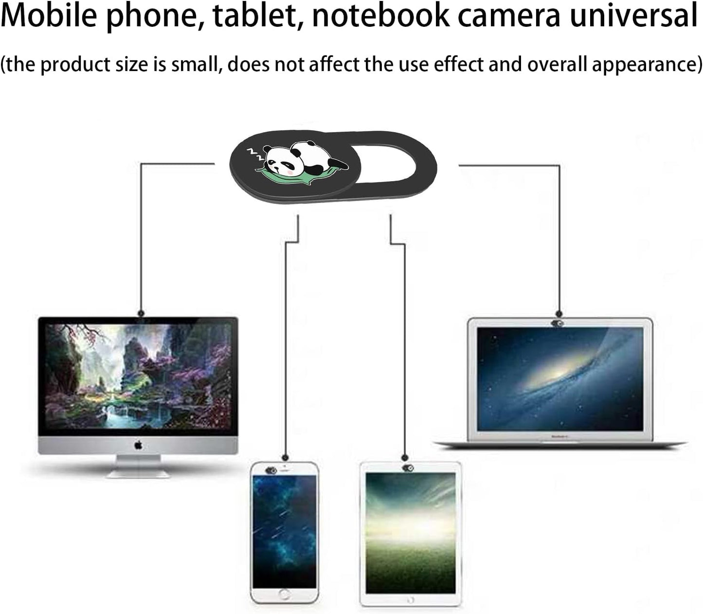 3PCS Phone Camera Cover, 0.02 Inch Laptop Webcam Cover Slide Cover, Webcam Privacy Cover, Keep Your Privacy Safe (Panda Three Patterns - Black)