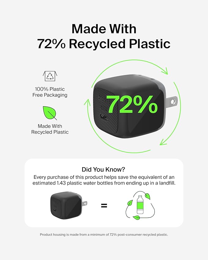 Belkin USB C Charger Block 45W - PD3.1 PPS Super Fast Charging - Samsung Galaxy S25, S24, Apple iPhone 17, Air, Pro, Pro Max, AirPods, Apple Watch, Google Pixel 10, Nintendo Switch, etc - Black