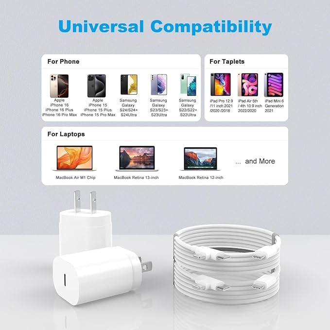 30W iPhone 17/16/15/14/13/12 Charger Fast Charging Block with 6FT Long C to Type C& Lightning Cable.Fast Charging for All iPhone/iPad and Galaxy Series (White 2)