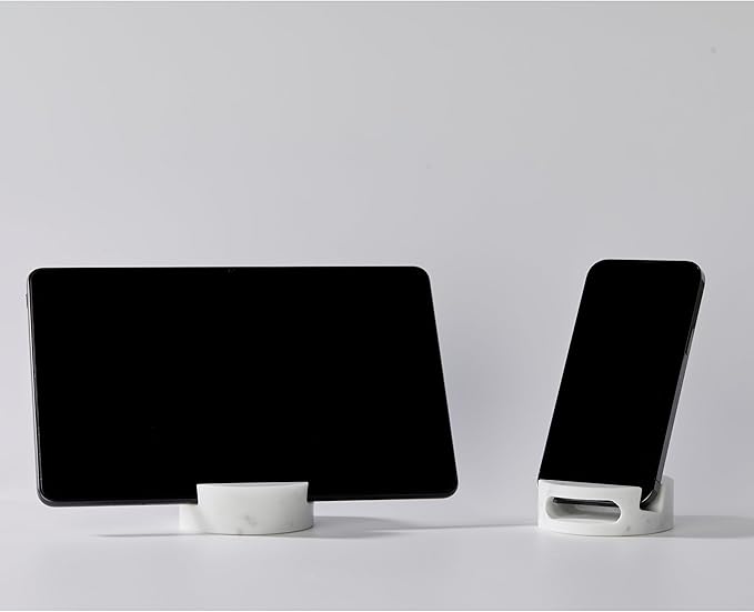 Marble Phone Stand for Desk, Cell Phone Holder for Kitchen Countertops, Office iPhone Stand-Cute Nightstand Accessories-Black Marquina(Matte-Finished)