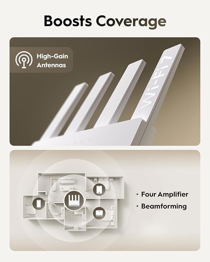 Cudy Dual Band BE3600 Wi-Fi 7 Router WR3600E 4 Gigabit Ports, 2.0 GHz Quad Core, 4 Antennas VPN Clients & Server, Cudy APP, Cloud Control