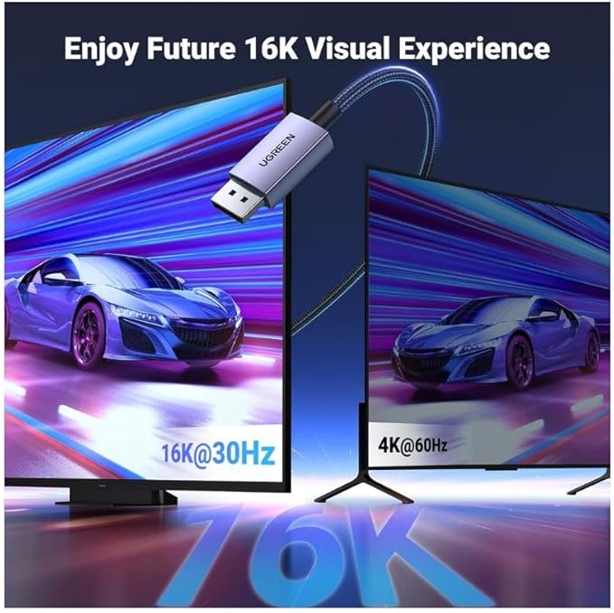 UGREEN 16K DisplayPort Cable 2.1 [VESA Certified] DP2.0 40Gbps Support 8K@240Hz 4K@240Hz HDR, HDCP, DSC 1.2a, Braided Display Port Cable Cord Compatible FreeSync G-Sync Video Card Monitor, 6.6FT
