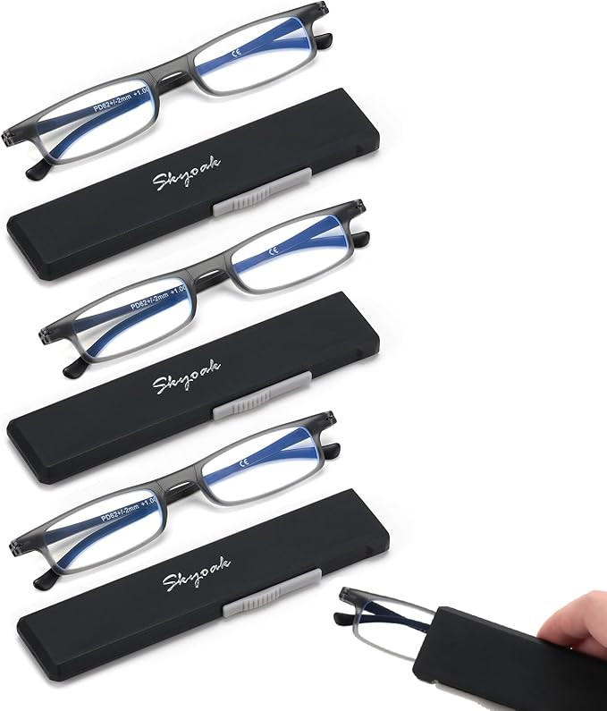 3 Pack Ultra thin Lightweight Folding Reading Glasses Women Men TR90 Blue Light Blocking Anti UV/Eyestrain Foldable Compact Computer Readers Portable Unique Stretchable Slim Flat case Gunmetal, +3.5