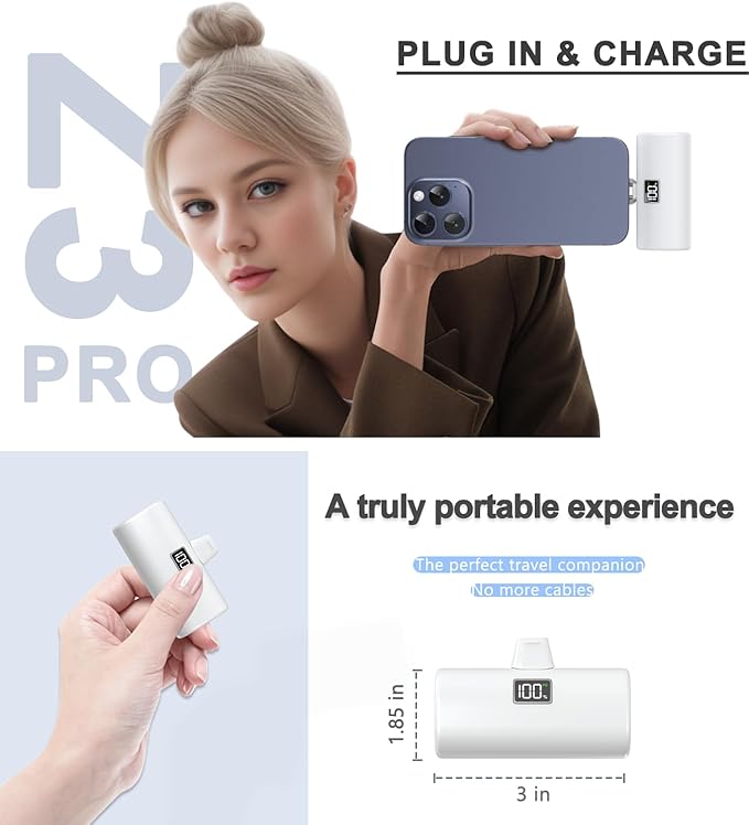 Portable Charger, 6000mAh for iPhone 15 16 Power Bank, USB-C Portable Phone Charger with Fast Charging (20W), Mini Battery Pack for iPhone 15 Pro/15 Plus/15 Promax/Samsung/Huawei Andriod - White