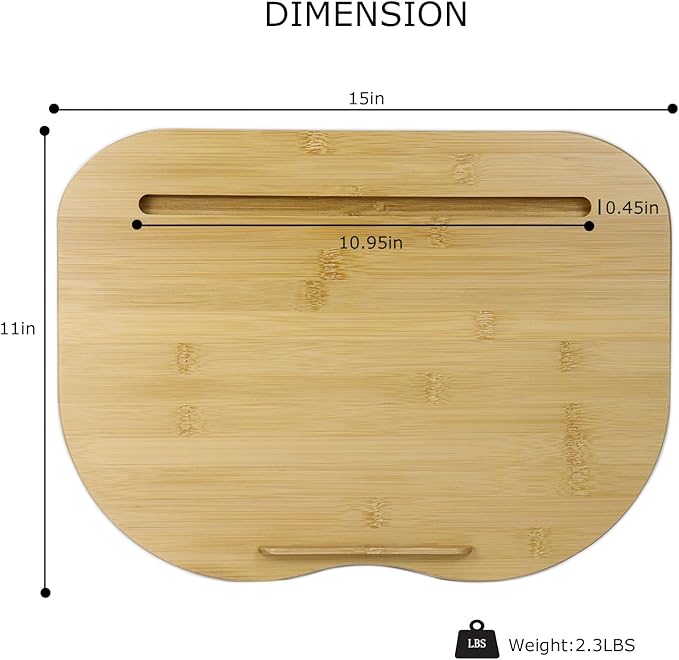 SUMISKY Bamboo Lap Desk for Laptop with Cushion, Portable Laptop Stand with Phone Hoder & Anti-Slip Stopper-Fits up to 15 inch for Home Office Students Use