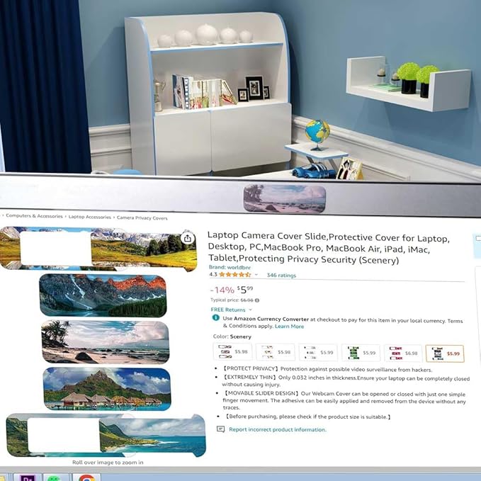 Laptop Camera Cover Slide,Protective Cover for Laptop, Desktop, PC,MacBook Pro, MacBook Air, iPad, iMac, Tablet,Protecting Privacy Security (Scenery)