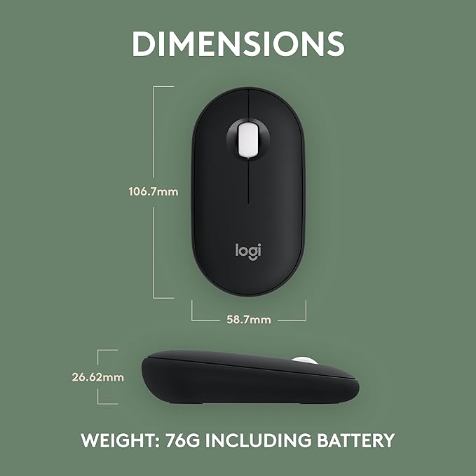 Logitech Pebble Mouse 2 M350s Slim Bluetooth Wireless Mouse, Portable, Lightweight, Customizable Button, Quiet Clicks, Easy-Switch for Windows, macOS, iPadOS, Android, Chrome OS - Black