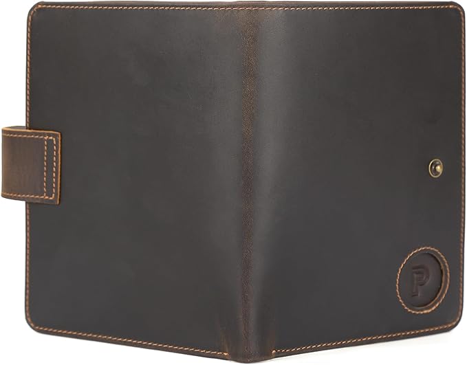 Polare Luxury RFID Blocking Leather Passport Holder Travel Wallet For Men and Women (Dark Brown with AirTag Slot(Snap Version))