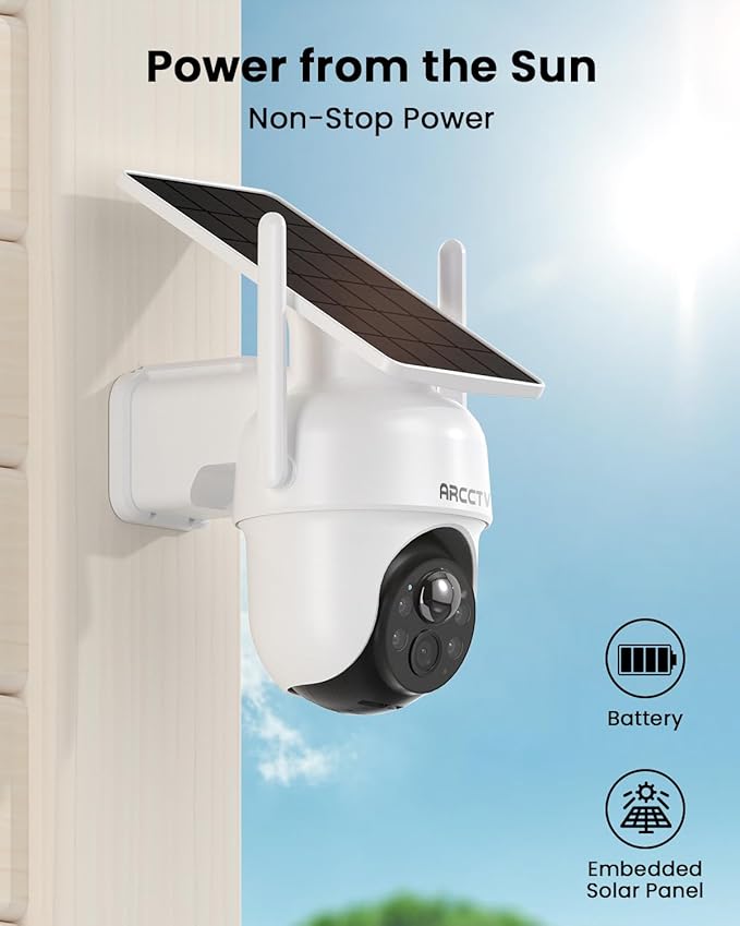 Security Cameras Wireless Outdoor, 4 Cam-Kit, 4MP Solar Security Camera Wireless System with 360° Pan & Tilt, HD Color Night Vision, Motion Detection, 64GB Memory Card, No Monthly Fee