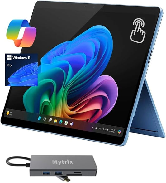 Microsoft Surface Pro 11, 13" 120Hz 2.8K Touchscreen, Copilot+ PC Tablet, 10-Core Snapdragon X Plus w/AI NPU, 16GB RAM, 256GB SSD, WiFi 7, 4K Webcam, Docking Station, Win 11 Pro, WiFi Only, Sapphire