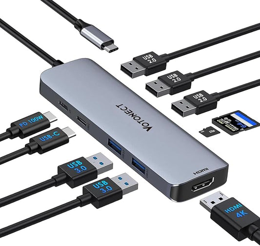 USB C Hub 10-in-1 with 4K HDMI Adapter, SD/TF Card Reader, 100W PD Charging, 2 USB 3.0 Ports, and 3 USB 2.0 Ports for MacBook Pro/Air, Dell XPS, Lenovo ThinkPad, etc.