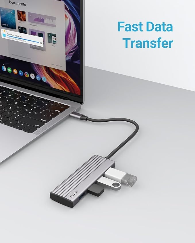USB C Hub Multiport Adapter, 4-Port Type C Hub for Laptop/MacBook/iPad Pro, 5Gbps Slim USB-C Splitter with USB 3.0 Data Ports,Compact Multiport Adapter for Travel/Dell XPS/Galaxy