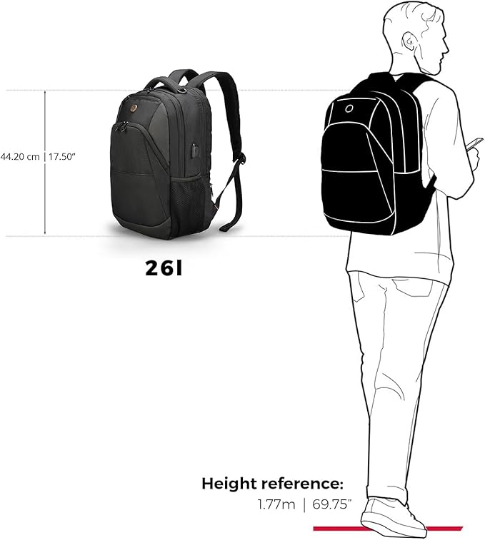 Swissdigital Design Business Laptop Backpack, College Laptops Backpack with USB Charging Port for Men and Women Fits 16 Inch Notebook, Black | ANDWIL