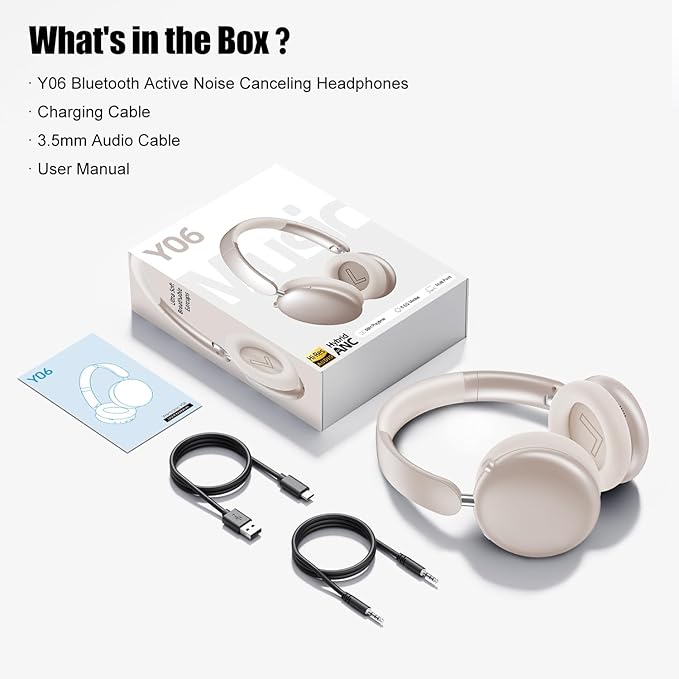 Wentronic Y06 Noise Cancelling Headphones,58H Playtime and 5 EQ Music Modes Wireless Over Ear Bluetooth Headphones with Microphone,Lossless Audio,Multipoint Connection,Foldable,Lightweight,Starlight