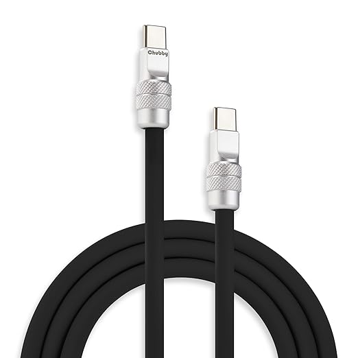 chubbycable Chubby 2.0 Fast Charging Cable Durable Soft Silicone USB C Cable 240W Extra Thick Charger Cord Compatible with iPhone 17-15 Series iPad, Black, Type-C to Type-C, 4.9FT