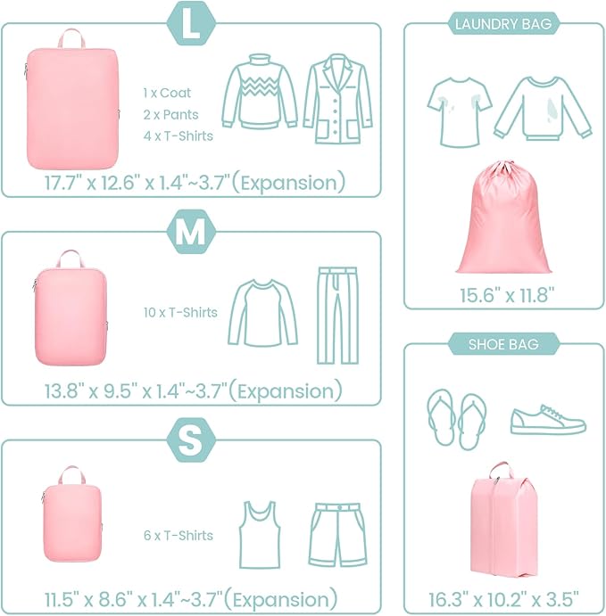 Cambond Compression Packing Cubes for Travel Women - Travel Bags Luggage Organizers Travel Essentials Compression Cubes for Travel Carry on Suitcases Organizer