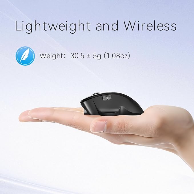 Uiosmuph Mini Wireless Bluetooth Mouse for Travel, Silent Rechargeable Computer Mouse for Laptop, Small Portable BT5.1/5.0 & 2.4Ghz with USB Receiver and Type C Adapter - Black
