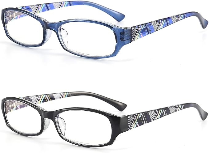 Reading Glasses 3.5 Blue Light Blocking for Womens Men,Ladies Rectangular Frame Computer Readers with Spring Hinge,Fashion Pattern Print Eyeglasses (2-Pack/Case)