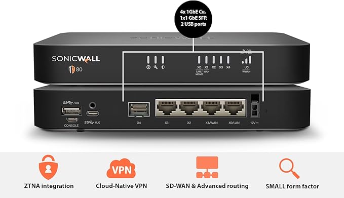 Sonicwall TZ80 Secure Upgrade Plus - 3 Year Secure Connect Edition (03-SSC-2847) | TZ80 Network Security Appliance with 3 Year Secure Connect | Next-Generation Firewall