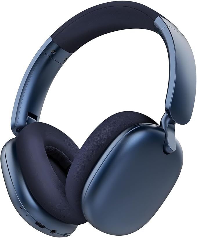 RORSOU C6 Active Noise Cancelling Headphones, Wireless Over Ear Bluetooth Headphones, 60H Playtime, Lightweight Folding Deep Bass Comfort Fit Ear Cups Headset with Mic for iPad/Travel/PC/Home Blue