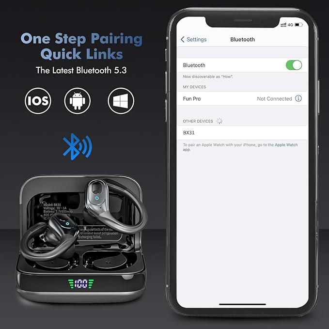 Wireless Earbuds Bluetooth 5.4 Headphones, Noise Canceling Ear Buds with 75hr Playtime, LED Power Display, IPX7 Waterproof Earphones Over Ear Earphones for Sports/Workouts