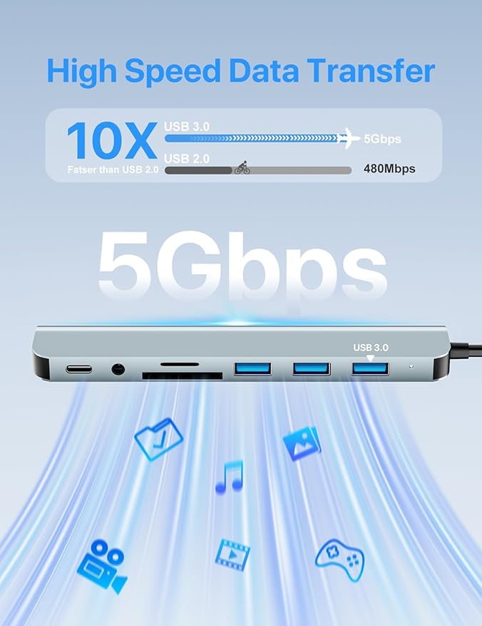 USB C/USB Hub Multiport Adapter,USB 3.0 Hub Aluminum 8 in 1 USB Splitter with SD/TF Card Reader,1 x USB 3.0, 3 x USB 2.0, 1 x USB C,and 3.5mm Audio Output for MacBook Pro Air,iPad Pro,Laptop