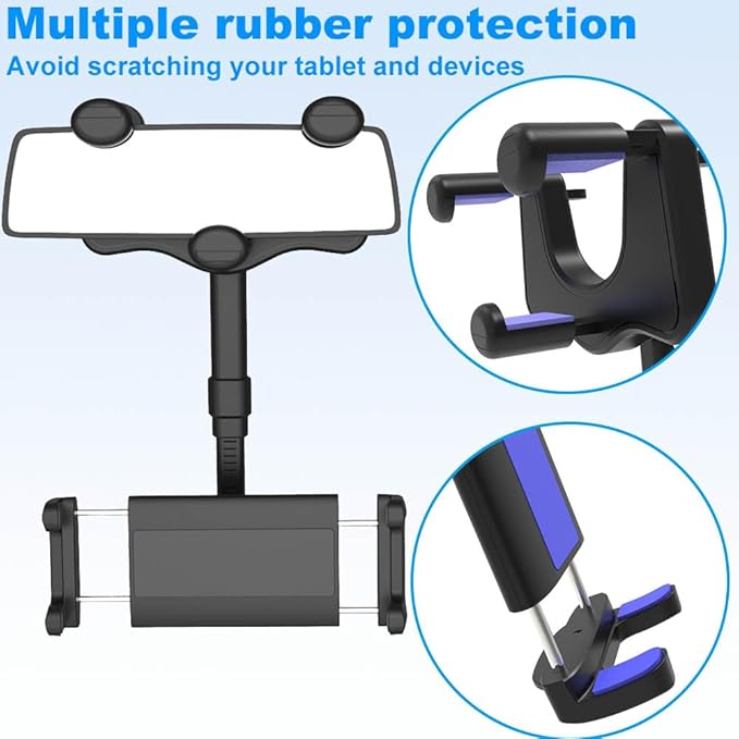 Car Rear View Mirror Phone Holder Tablet Mount for 4-13" iPad & Cell Phone, 360° Rotatable Retractable Car Truck Holder Rearview Mount for iPad Pro 12.9 Air Mini, Galaxy Z Fold 4 3, iPhone etc