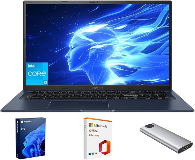ASUS Vivobook Laptop,17.3" FHD Anti-Glare Display, Core i3-1215U (up to 4.4GHz), 40GB RAM, 1TB SSD + 128GB Portable SSD, WiFi 6E, Webcam, Keypad, Copilot, with 2019 Lifetime Office, Win 11 Pro