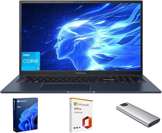 ASUS Vivobook Laptop,17.3" FHD Anti-Glare Display, Core i3-1215U (up to 4.4GHz), 40GB RAM, 2TB SSD + 128GB Portable SSD, WiFi 6E, Webcam, Keypad, Copilot, with 2019 Lifetime Office, Win 11 Pro