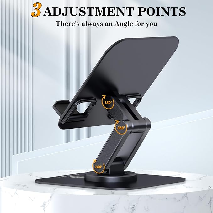 OCYCLONE for iPad Stand for Desk, 360 Rotating Adjustable Portable Monitor Tablet Holder Office Accessories Compatible with Kindle 4" - 15.6" Tablet iPad PS iPhone, Black
