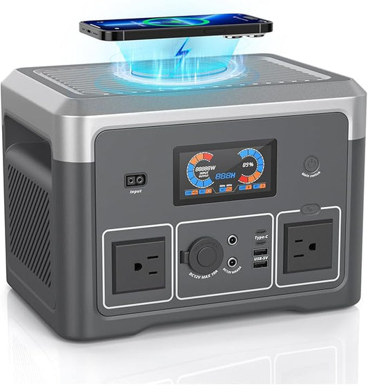 Portable Power Station, 384Wh LiFePO4 Battery Backup, 600W(1800W Peak) Solar Generator with 10 Outlets,UPS Function, Solar Power Station for Home Emergency,Camping,RV, Music Player&LED Lights