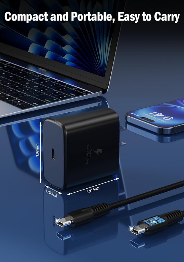 45W Super Fast Charger for Samsung, 6.5FT/2M USB C Charger Fast Charging for Samsung S25/S24/Plus/Ultra, PD 3.0 GaN Type C Charging Block Compatible with iPhone 17/16/15 and More