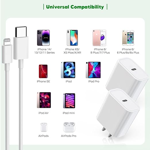 Fast Charger iPhone,【Apple MFi Certified】iPhone Charger Fast Charging Super Quick Type C Wall Charger Block Adapter 6FT USB C Lightning Cables Cord for iPhone 14/14 Plus/13 Pro Max/12/11/X/XR/SE,iPad