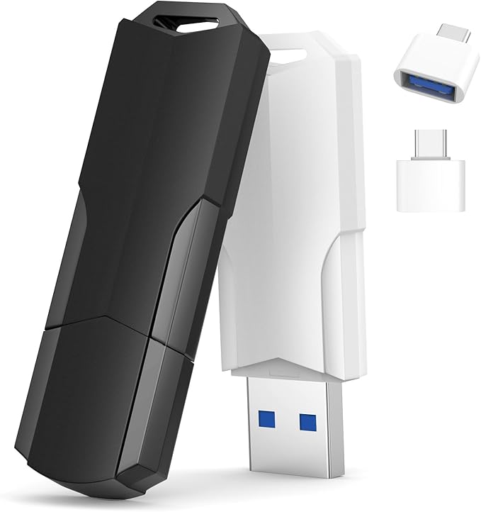 128GB Flash Drives 2 Pack Wooolken USB 3.0 Thumb Drives with USB C Adapters and Lanyards,Memory Sticks for Data Storage