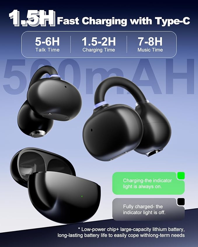 Open Ear Earbuds - Comfort Clip-On Earbuds, Lightweight Open Ear Headphones with 163 Languages AI Translation and Anti-Drop Design, 48H Play Bluetooth 5.4 Fit Sports Travel