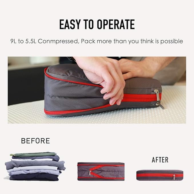 Bee Nesting BeeNesting Waterproof Compression Packing Cubes 5/6/8 sets, Large Travel Packing organizers for Carry on Luggage, 2 Sides Expandable Storage Bags (Blue Red, G5set)