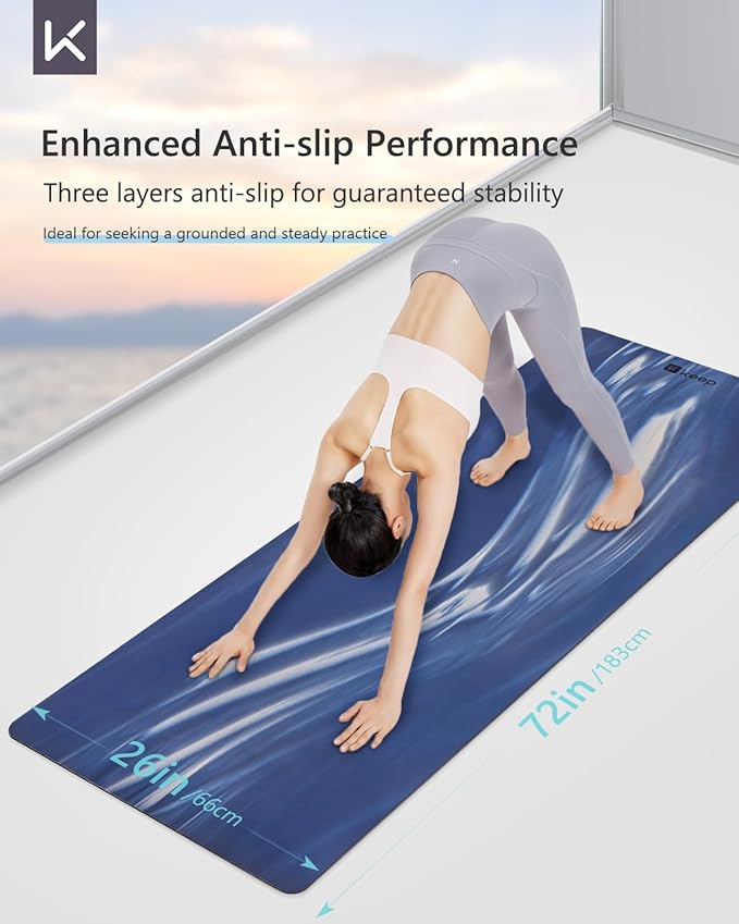 KEEP Professional Yoga Mat with Strap for Men and Women, 5mm Heavy High-Density Natural Rubber Mat for Premium Material Superior Grip, Non-Slip, Eco-Friendly 72"x26" Exercise Mat