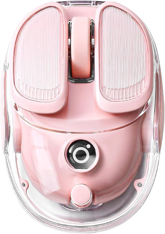 Q9 Wireless Computer Mouse, 2.4GHz/Bluetooth Mouse, Ergonomic Optical Mouse with RGB Lighting,Silent Clicks,4800 DPI, 4 Adjustment Levels,Compatible with PC, Mac, Laptop(Pink)