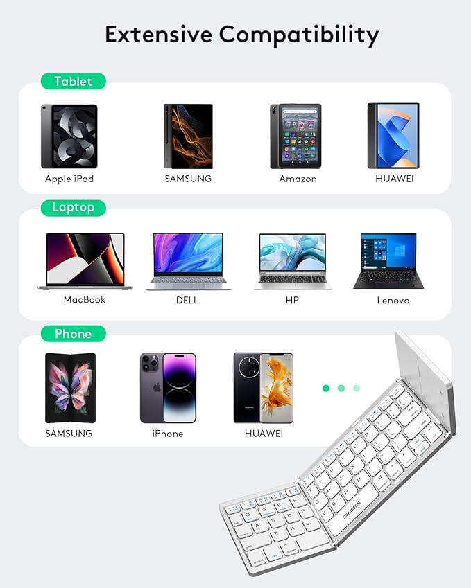 Samsers Foldable Bluetooth Keyboard with Touchpad - Portable Wireless Keyboard with Holder, Rechargeable Full Size Ultra Slim Pocket Folding Keyboards for Android Windows iOS Tablet & Laptop - Silver