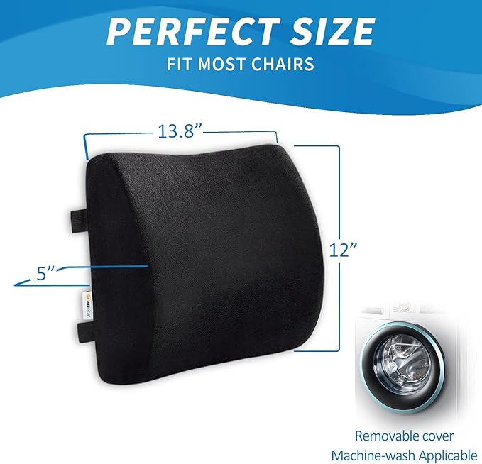 SAIREIDER Comfortable Lumbar Support Pillow for Office Chair, Memory Foam Back Support Pillows for Car、Gaming Chair、 Home Chair, Back Pain Relief Improve Posture, Double Adjustable Straps(Black)