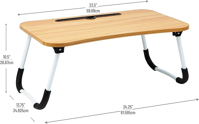 Mind Reader Lap Desk Laptop Stand, Bed Tray, Folding Legs, Couch Table, Portable, MDF, 23.25" L x 13.75" W x 10.5" H, Beige