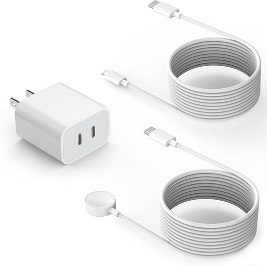 Fast Charger for Apple Watch Charger,iPhone Dual Port Wall Charging Block with 6.6FT Magnetic Wireless Cable for iWatch Charger,USB C to Lightning Cable for iWatch Series 11/10/9/8/7/6/SE2/5/iPhone 14