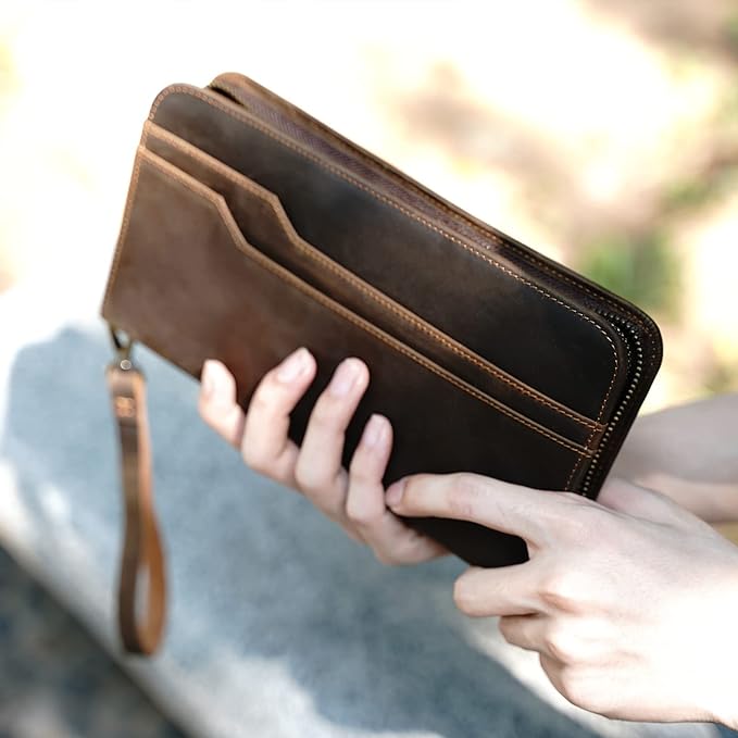 Polare Full Grain Leather Family Travel Passport Wallet and Documents Organizer RFID Blocking Case Holder Fits 6 Passports for Men and Women