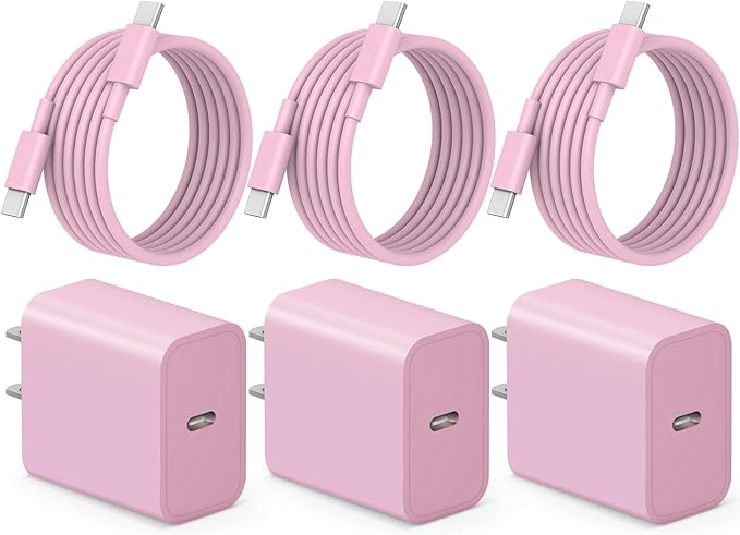 iPhone 17 16 15 Charger Fast Charging 3+3Pack Type C Charger USB C Chargers Block with 6FT Cable for iPhone Air/17/17 Plus/17 Pro/17 Pro Max/16/16 Plus/16 Pro/16 Pro Max/15/15 Pro Max/iPad Pro(Pink)